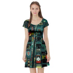 Art Cityscape Japanese Short Sleeve Skater Dress by Perong