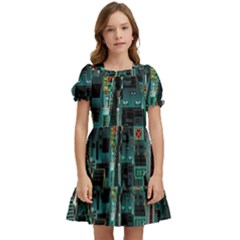 Art Cityscape Japanese Kids  Puff Sleeved Dress by Perong