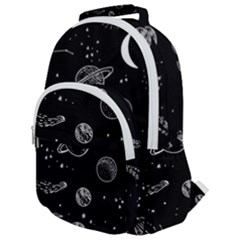 Black Space Drawing Art Planet Drawing Stars Black Space Galaxy Outer Space Rounded Multi Pocket Backpack by Perong