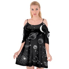 Black Space Drawing Art Planet Drawing Stars Black Space Galaxy Outer Space Cutout Spaghetti Strap Chiffon Dress by Perong