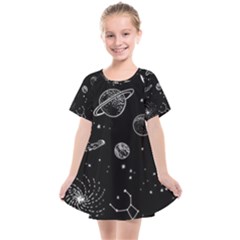 Black Space Drawing Art Planet Drawing Stars Black Space Galaxy Outer Space Kids  Smock Dress by Perong