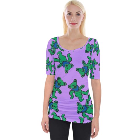 Grateful Dead Bears  Pattern Wide Neckline T-shirt by Perong