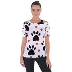 Dog Paw Vector Seamless Pattern With Hearts Shoulder Cut Out Short Sleeve Top by Perong