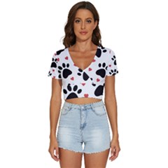 Dog Paw Vector Seamless Pattern With Hearts V-neck Crop Top by Perong