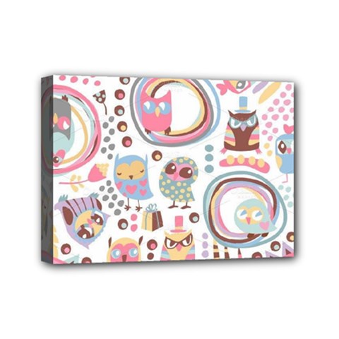 Cute Owl Bird Animal Pattern Mini Canvas 7  X 5  (stretched) by Perong