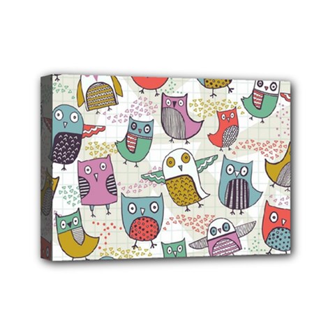 Owl Animal Bird Pattern Mini Canvas 7  X 5  (stretched) by Perong