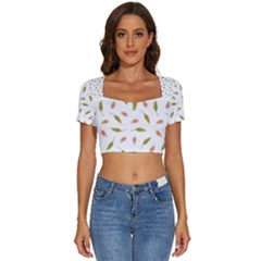 Leaves Pattern Seamless Texture Short Sleeve Square Neckline Crop Top  by Perong