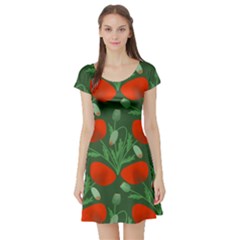 Poppy Fierce Wolf Poppies Bud Short Sleeve Skater Dress by Perong