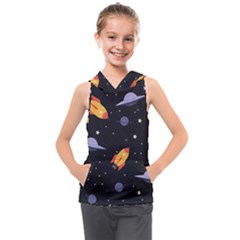 Cosmos Rocket Spaceship Ufo Kids  Sleeveless Hoodie by Salmanaz77