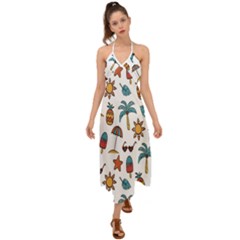 Summer Pineapple Fruit Tropical Halter Tie Back Dress  by Grandong