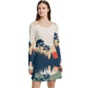 Summer Lake Forest Sunset Deer Water Long Sleeve Velour Skater Dress View3