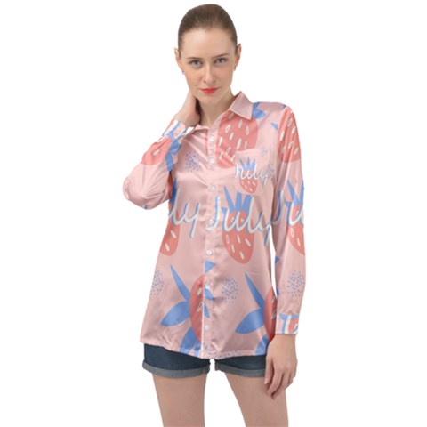 July Summer Strawberry Pink Berry Long Sleeve Satin Shirt by Grandong