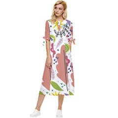 Summer Flowers Spring Background Bow Sleeve Chiffon Midi Dress by Grandong