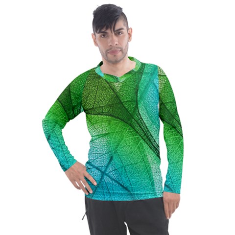 3d Leaves Texture Sheet Blue Green Men s Pique Long Sleeve T-shirt by Cemarart