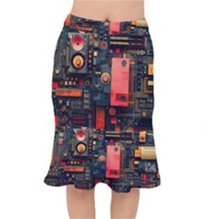 Tech Technology Pattern Short Mermaid Skirt by Salmanaz77