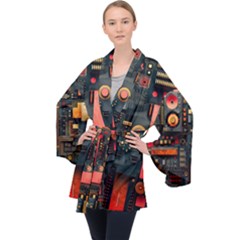 Tech Technology Pattern Long Sleeve Velvet Kimono  by Salmanaz77