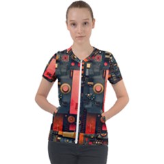 Tech Technology Pattern Short Sleeve Zip Up Jacket by Salmanaz77