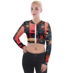 Tech Technology Pattern Long Sleeve Cropped Velvet Jacket by Salmanaz77