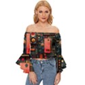 Tech Technology Pattern Off Shoulder Flutter Bell Sleeve Top View1