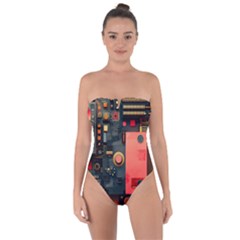 Tech Technology Pattern Tie Back One Piece Swimsuit by Salmanaz77