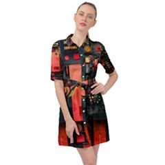 Tech Technology Pattern Belted Shirt Dress by Salmanaz77