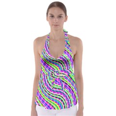 Neon Trippy Swirls Twirls Design Tie Back Tankini Top by Salmanaz77