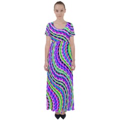 Neon Trippy Swirls Twirls Design High Waist Short Sleeve Maxi Dress by Salmanaz77