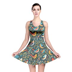 Birds Pattern Flowers Whimsical Reversible Skater Dress by Salmanaz77