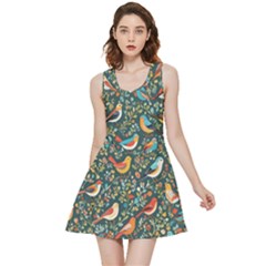 Birds Pattern Flowers Whimsical Inside Out Reversible Sleeveless Dress by Salmanaz77