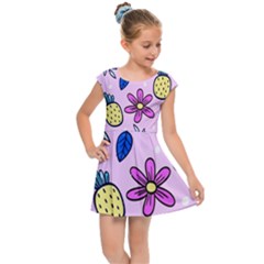 Flowers Petals Pineapples Fruit Kids  Cap Sleeve Dress by Paksenen