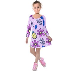 Flowers Petals Pineapples Fruit Kids  Long Sleeve Velvet Dress by Paksenen