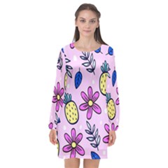 Flowers Petals Pineapples Fruit Long Sleeve Chiffon Shift Dress  by Paksenen