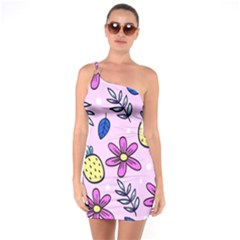 Flowers Petals Pineapples Fruit One Shoulder Ring Trim Bodycon Dress by Paksenen