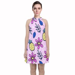 Flowers Petals Pineapples Fruit Velvet Halter Neckline Dress  by Paksenen