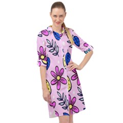 Flowers Petals Pineapples Fruit Long Sleeve Mini Shirt Dress by Paksenen