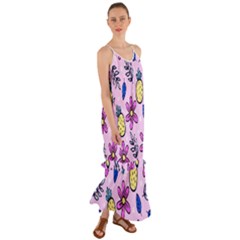 Flowers Petals Pineapples Fruit Cami Maxi Ruffle Chiffon Dress by Paksenen