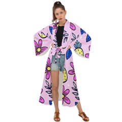 Flowers Petals Pineapples Fruit Maxi Kimono by Paksenen