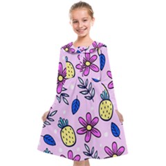 Flowers Petals Pineapples Fruit Kids  Midi Sailor Dress by Paksenen