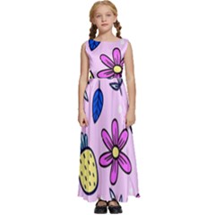 Flowers Petals Pineapples Fruit Kids  Satin Sleeveless Maxi Dress by Paksenen