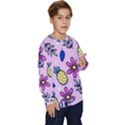 Flowers Petals Pineapples Fruit Kids  Crewneck Sweatshirt View3