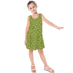 Kiwi Fruit Pattern Green Background Kids  Sleeveless Dress by Paksenen