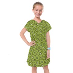 Kiwi Fruit Pattern Green Background Kids  Drop Waist Dress by Paksenen