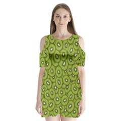 Kiwi Fruit Pattern Green Background Shoulder Cutout Velvet One Piece by Paksenen