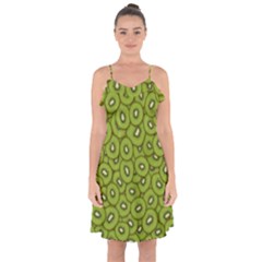 Kiwi Fruit Pattern Green Background Ruffle Detail Chiffon Dress by Paksenen