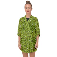 Kiwi Fruit Pattern Green Background Half Sleeve Chiffon Kimono by Paksenen