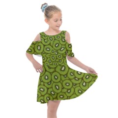 Kiwi Fruit Pattern Green Background Kids  Shoulder Cutout Chiffon Dress by Paksenen