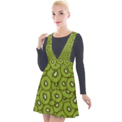 Kiwi Fruit Pattern Green Background Plunge Pinafore Velour Dress by Paksenen