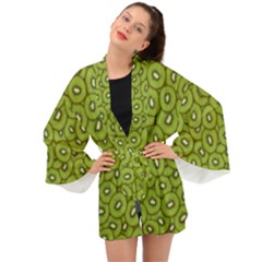 Kiwi Fruit Pattern Green Background Long Sleeve Kimono by Paksenen