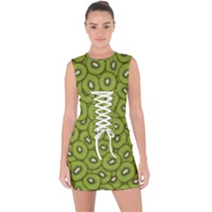 Kiwi Fruit Pattern Green Background Lace Up Front Bodycon Dress by Paksenen