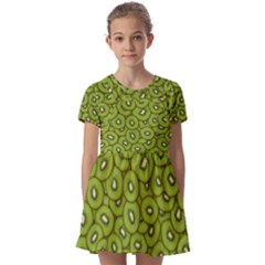 Kiwi Fruit Pattern Green Background Kids  Short Sleeve Pinafore Style Dress by Paksenen